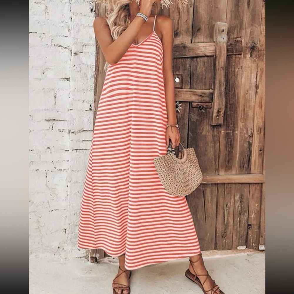 Boho striped print cami maxi dress